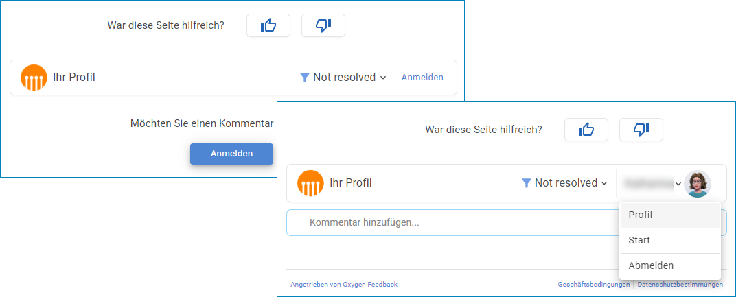 Screenshot: Feedback-Funktion auf jeder Seite der Webhilfe