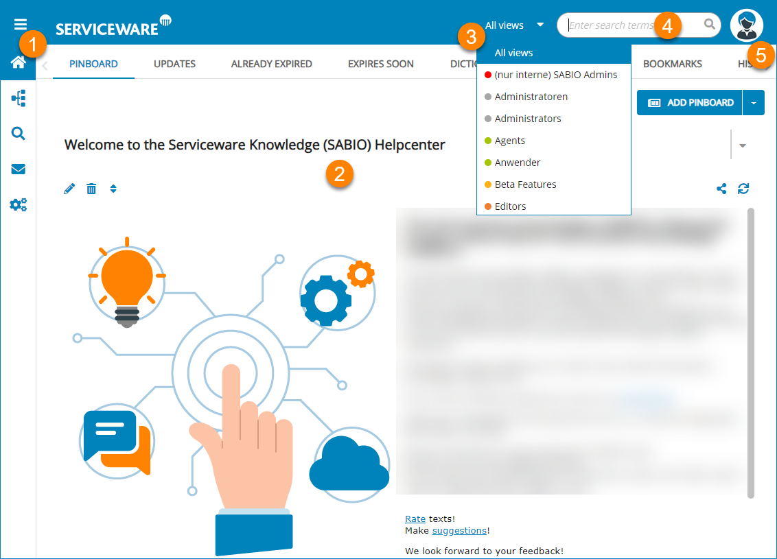 Screenshot: Pinboard of Serviceware Knowledge