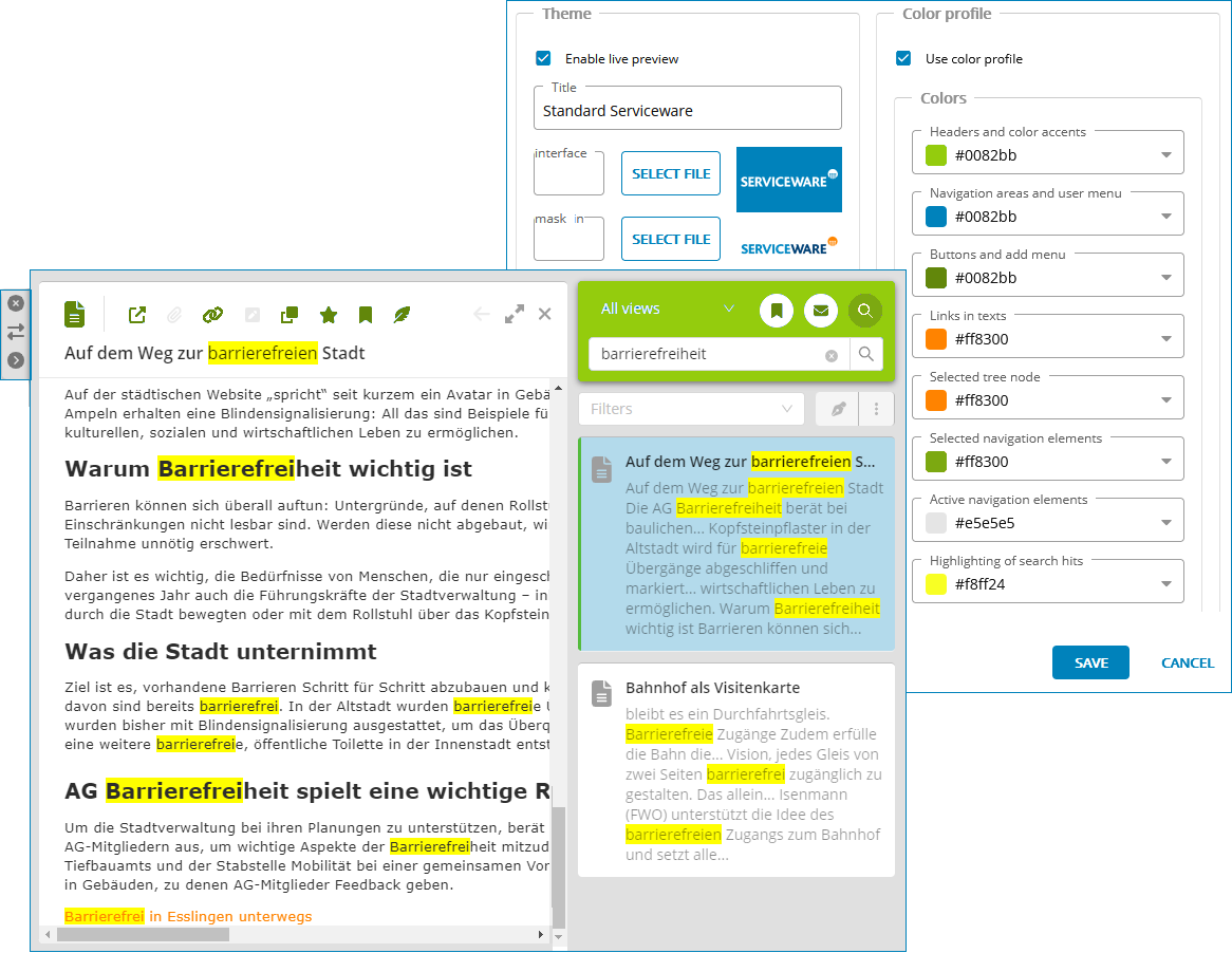 Screenshot: Farbeinstellungen für den Integrator