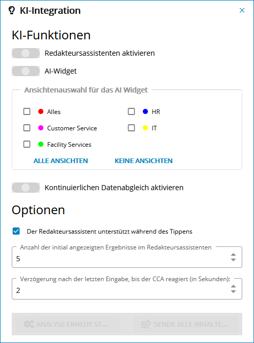 Screenshot: Funktionen; KI-Integration