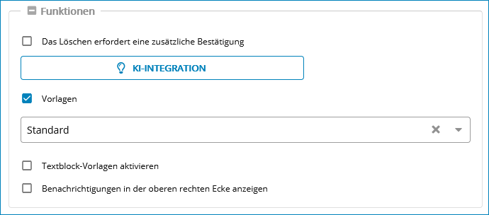 Screenshot: Administration, Funktionen