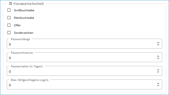 Screenshot: Passwortsicherheit; Einstellungen durch die Administration