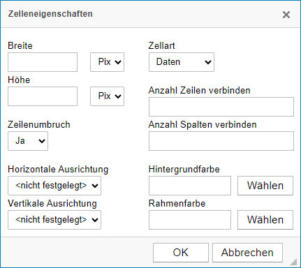 Screenshot: Zellenformatierung