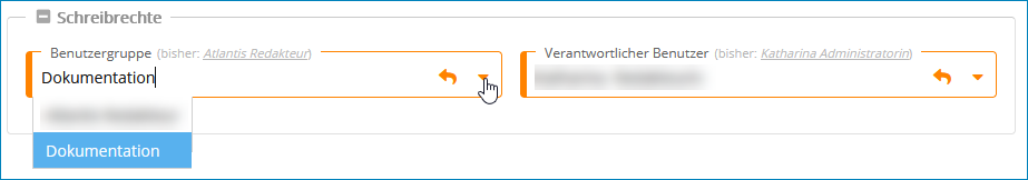 Screenshot: Zuweisung verantwortlicher Benutzer und Benutzergruppen