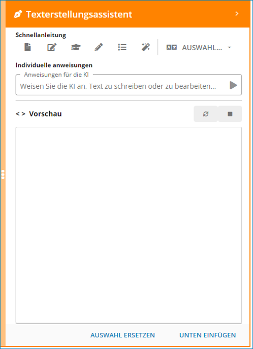 Screenshot: Ansicht der Inhalte-generierten-Funktion des Redaktionsassistenten (UI-Änderungen vorbehalten)