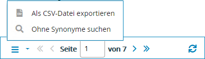 Screenshot: Exportfunktion für Suchergebnisse