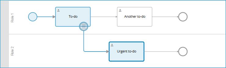 Beispielworkflow mit einem unterbrechenden Bedingung-Zwischenereignis: Der Workflow verläuft ausschließlich den alternativen Sequenzfluss über die Bedingung.