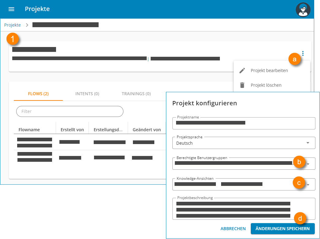 Screenshot: Dialogfeld zum Konfigurieren eines Projekts in Serviceware Flows.