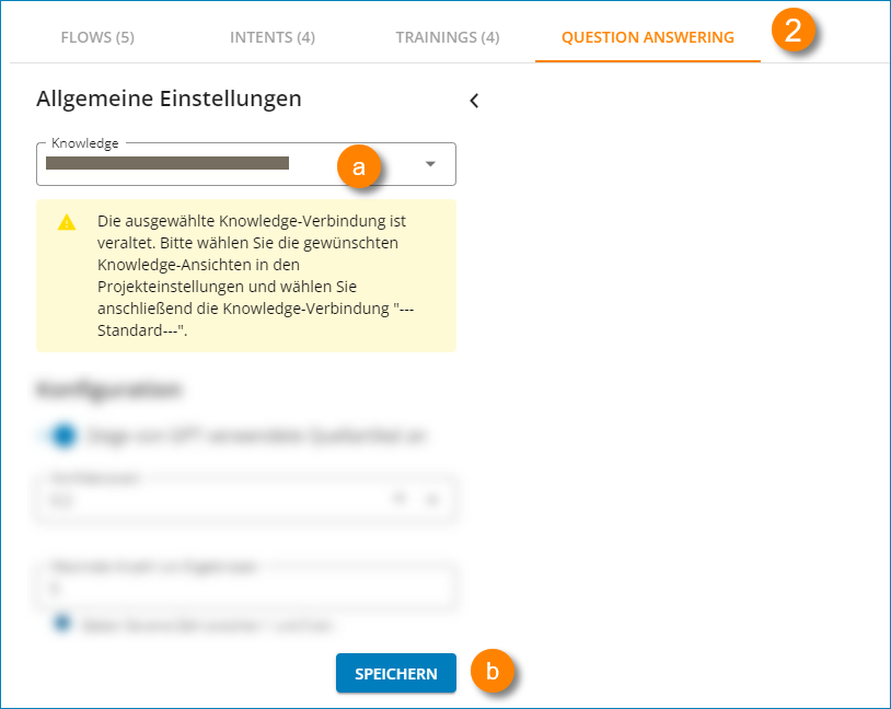 Screenshot: Die Registerkarte Question Answering in Serviceware Flows mit allgemeinen Einstellungen