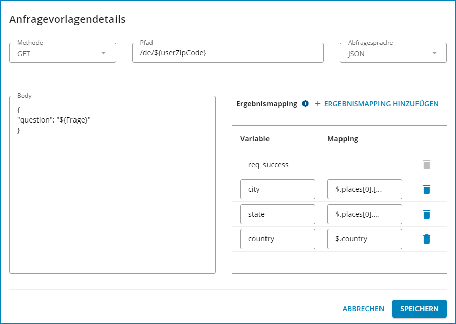 Beispiel eines hinzugefügten Parameters im Request-Body