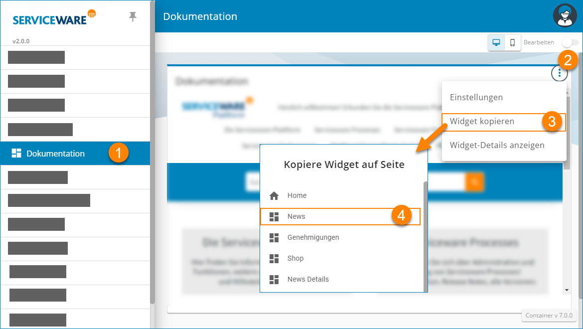 Kopieren eines Widgets auf eine andere Portal-Seite