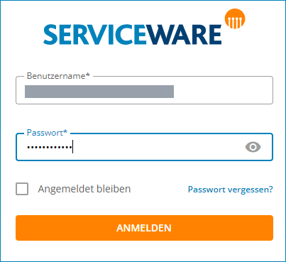 Screenshot: Dialog zur Anmeldung an der Serviceware Plattform