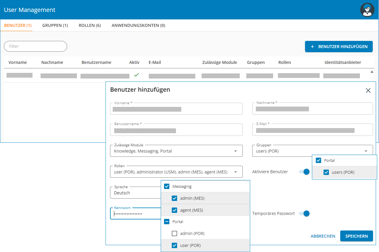 Screenshot: Verwaltung von Benutzern, Benutzer hinzufügen