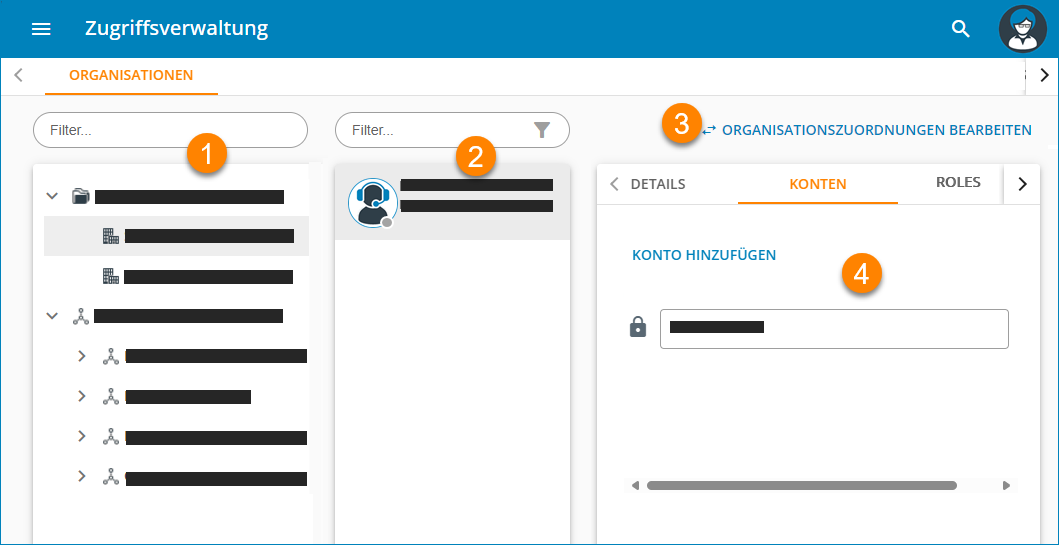 Screenshot: Organisationsansicht für Administratoren