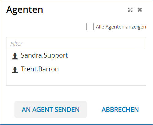 Screenshot: Geöffneter Dialog Agenten mit verfügbaren Agenten