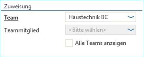 Screenshot: Abschnitt Zuweisung im Vorgangsdialog