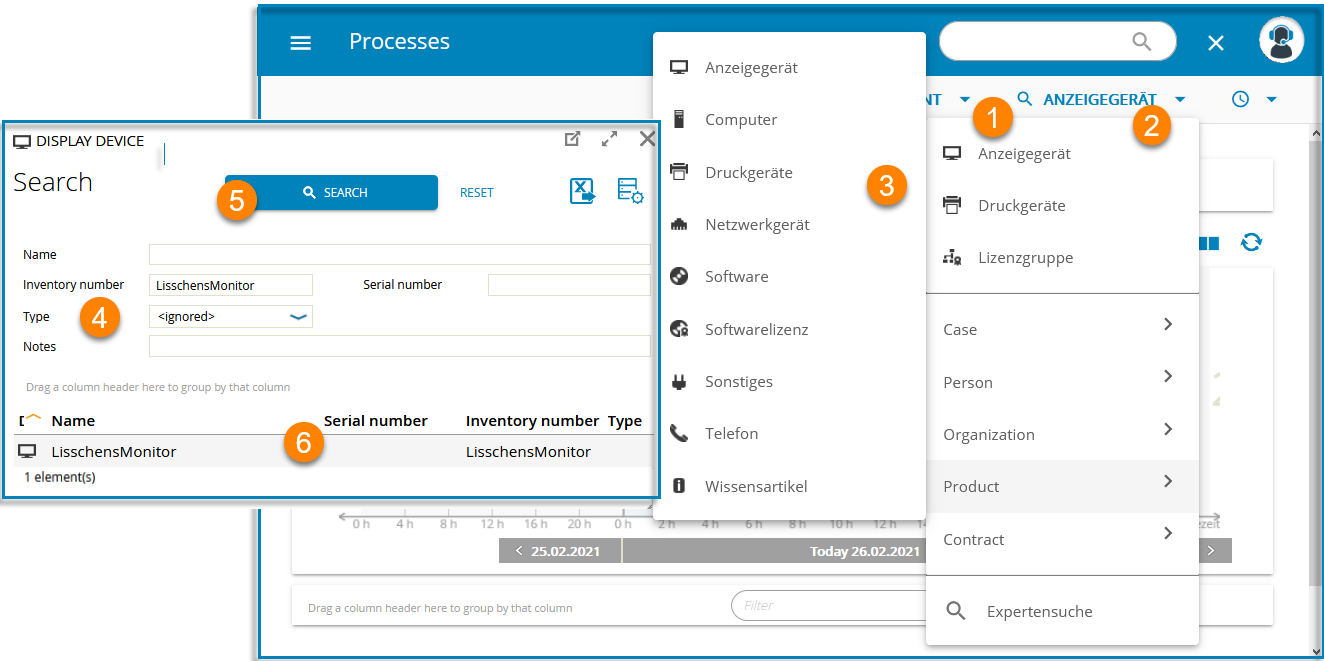 Screenshot: Suchdialog in Processes