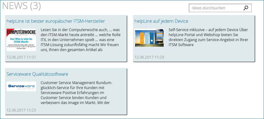 Screenshot: Beispiele für News-Beiträge im Bereich News