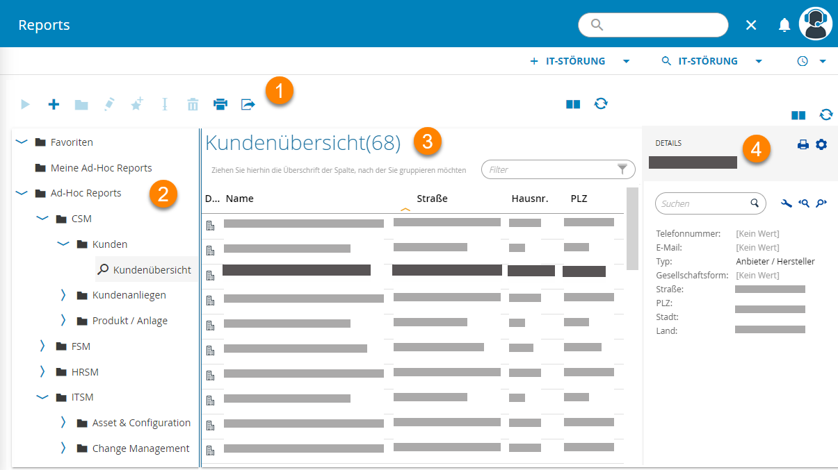 Screenshot: Ad-hoc-Reports in Serviceware Processes