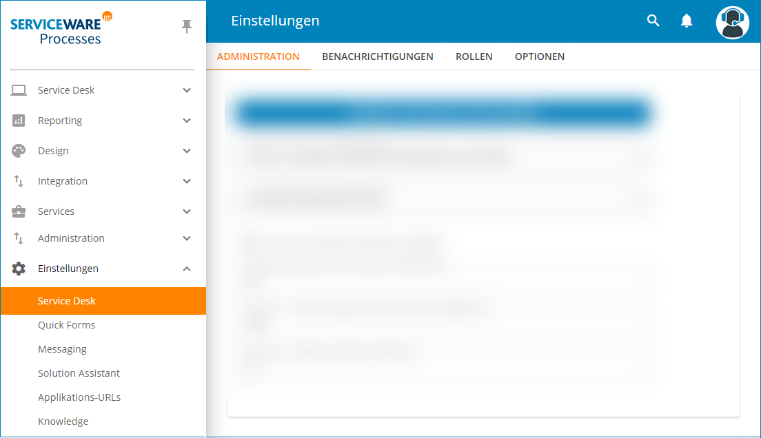 Screenshot: Einstellungen für den Service Desk