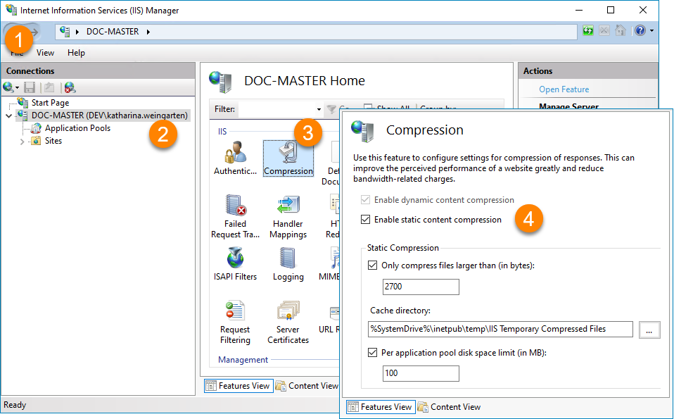 Screenshot: Enable dynamic content compression in IIS