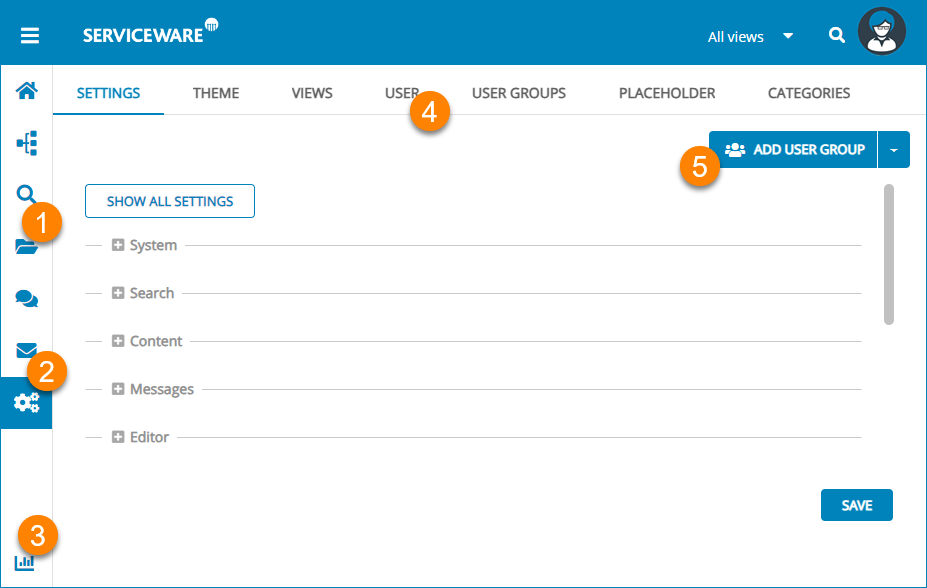 Screenshot: Overview of the view for administrators