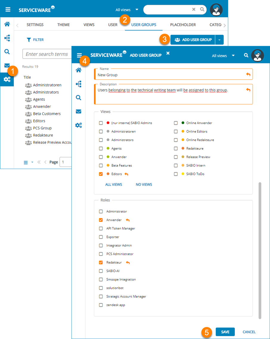 Screenshot: Creating user groups by the administrator