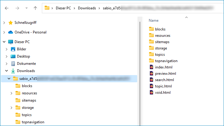 Exported view in the file explorer