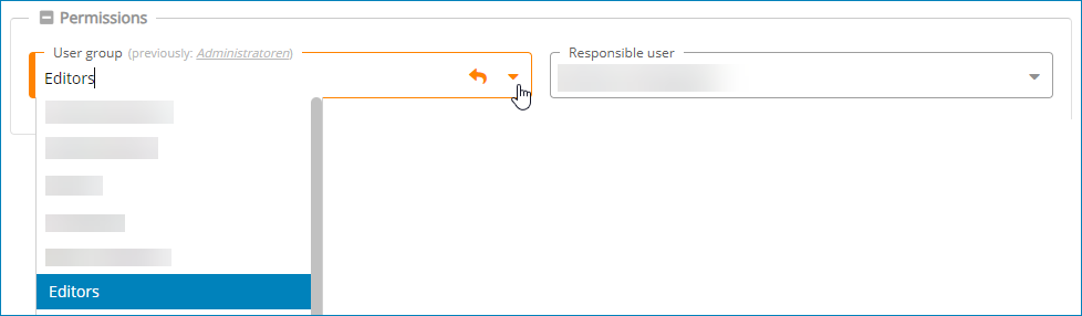 Screenshot: Assigning responsible users and user groups