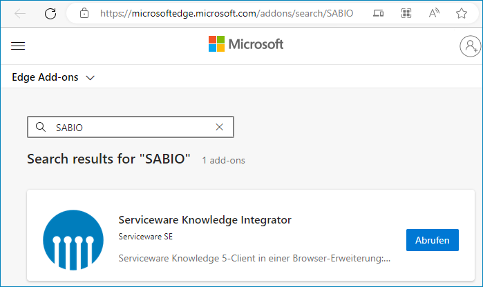 Screenshot: Integrator with Microsoft Edge add-ons