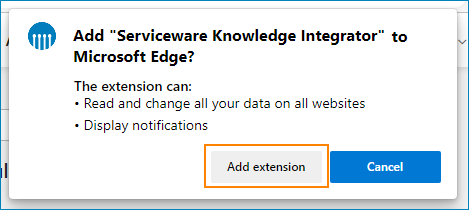 Screenshot: Add integrator as an add-on to Microsoft Edge