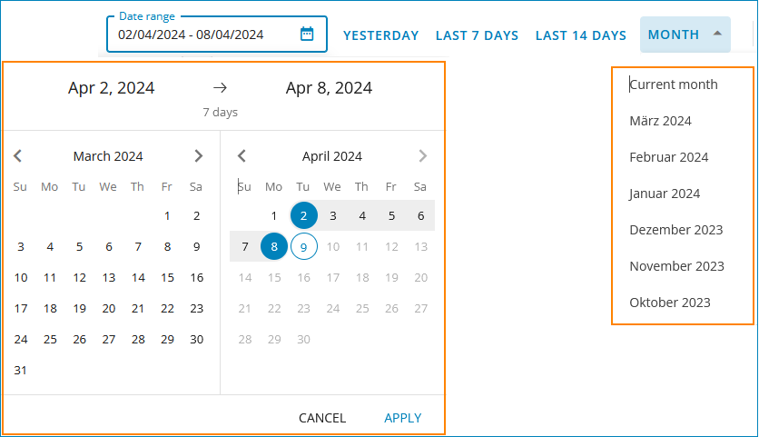 Screenshot: Filtering over time periods